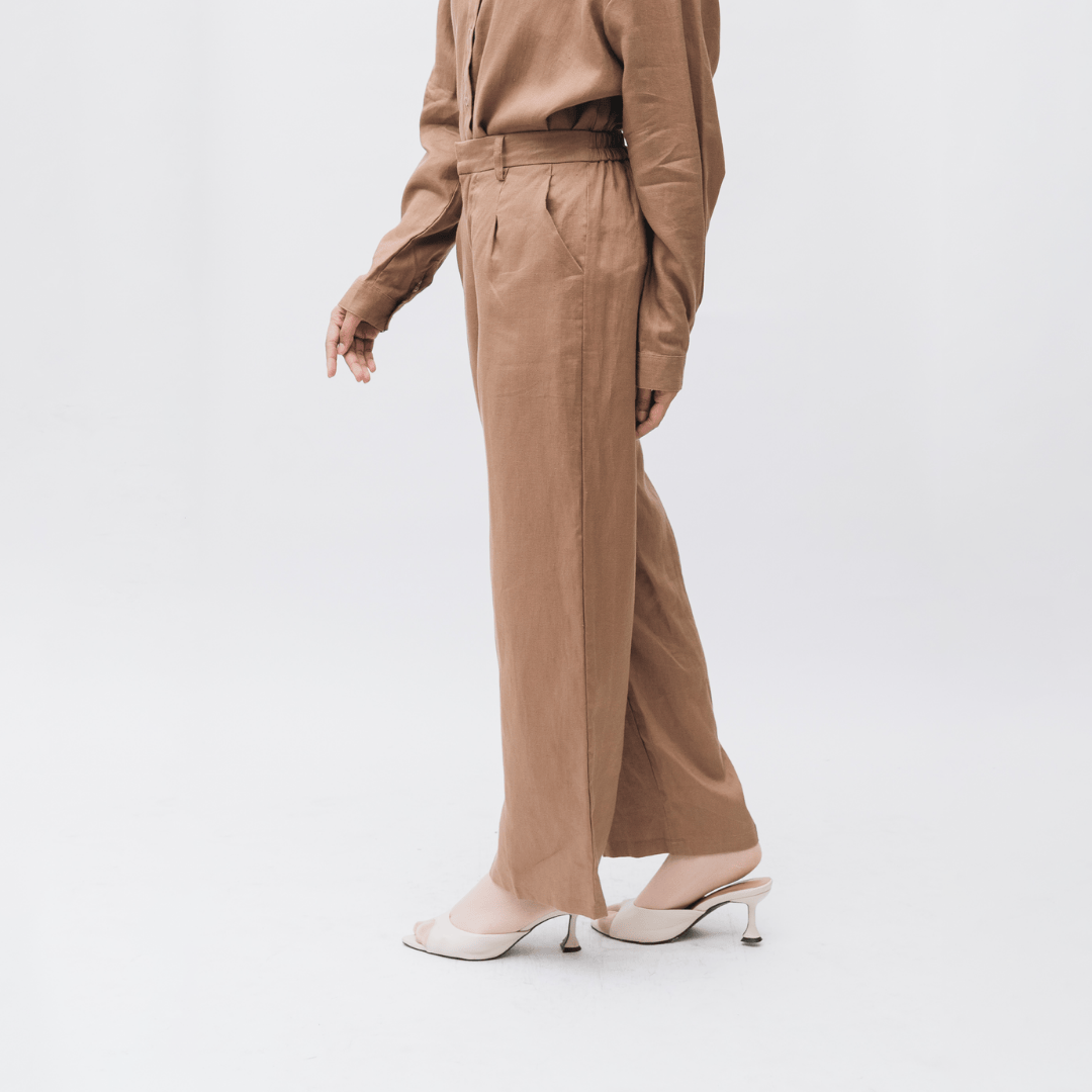 Wide Pants Linen Plain