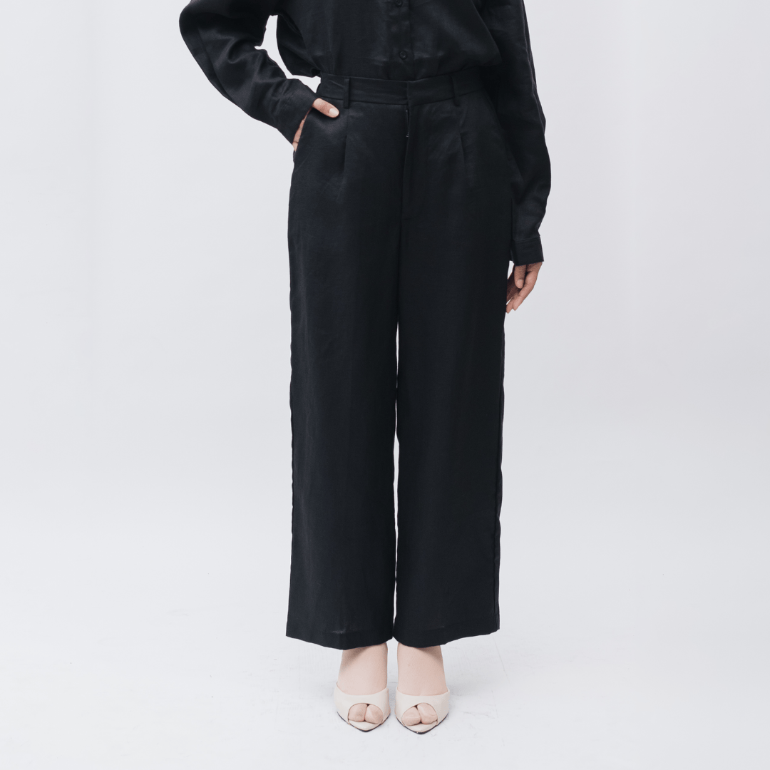 Wide Pants Linen Plain