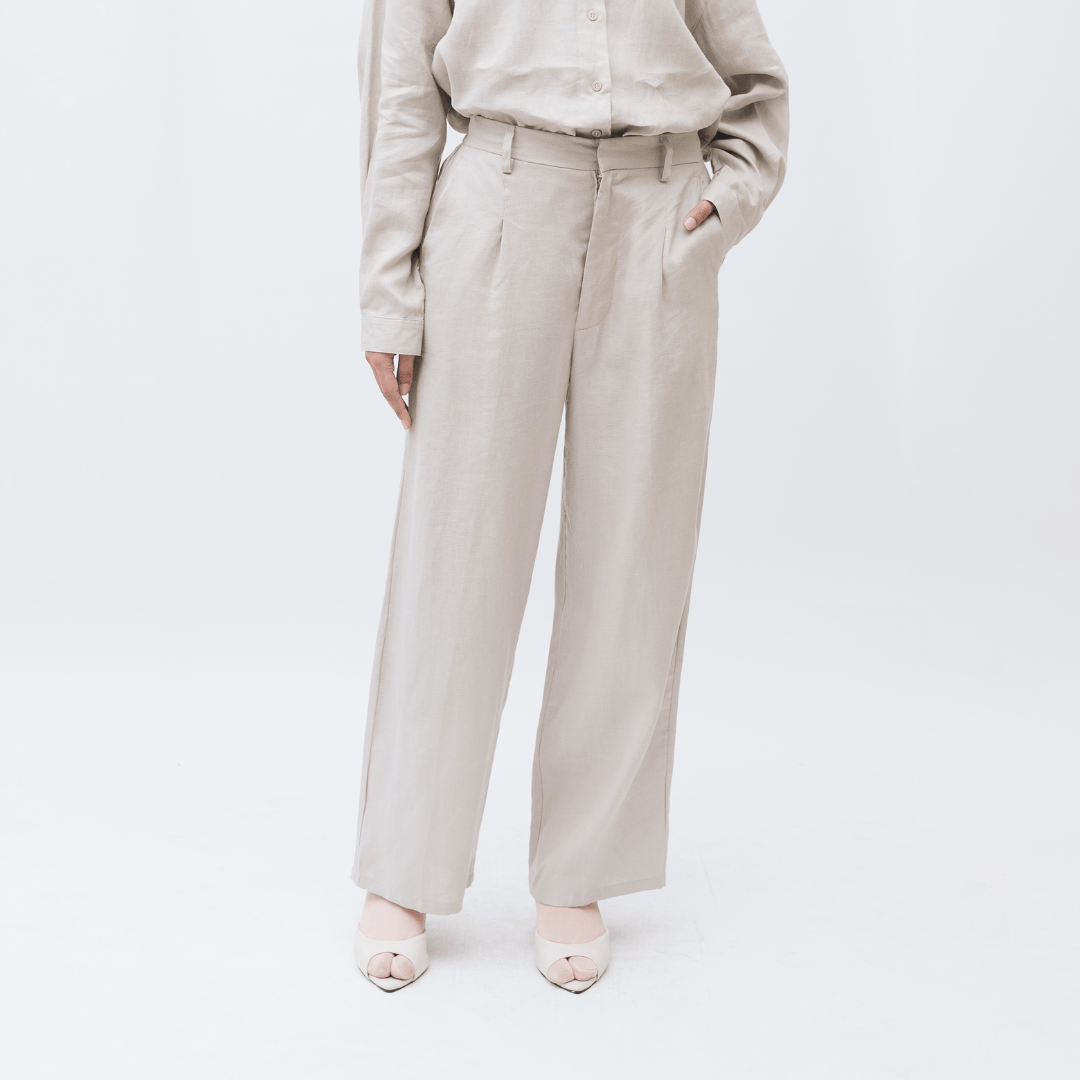 Wide Pants Linen Plain
