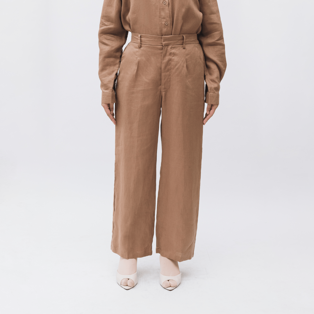Wide Pants Linen Plain