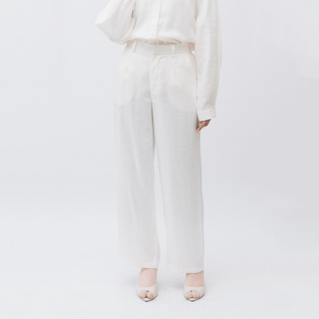 Wide Pants Linen Plain